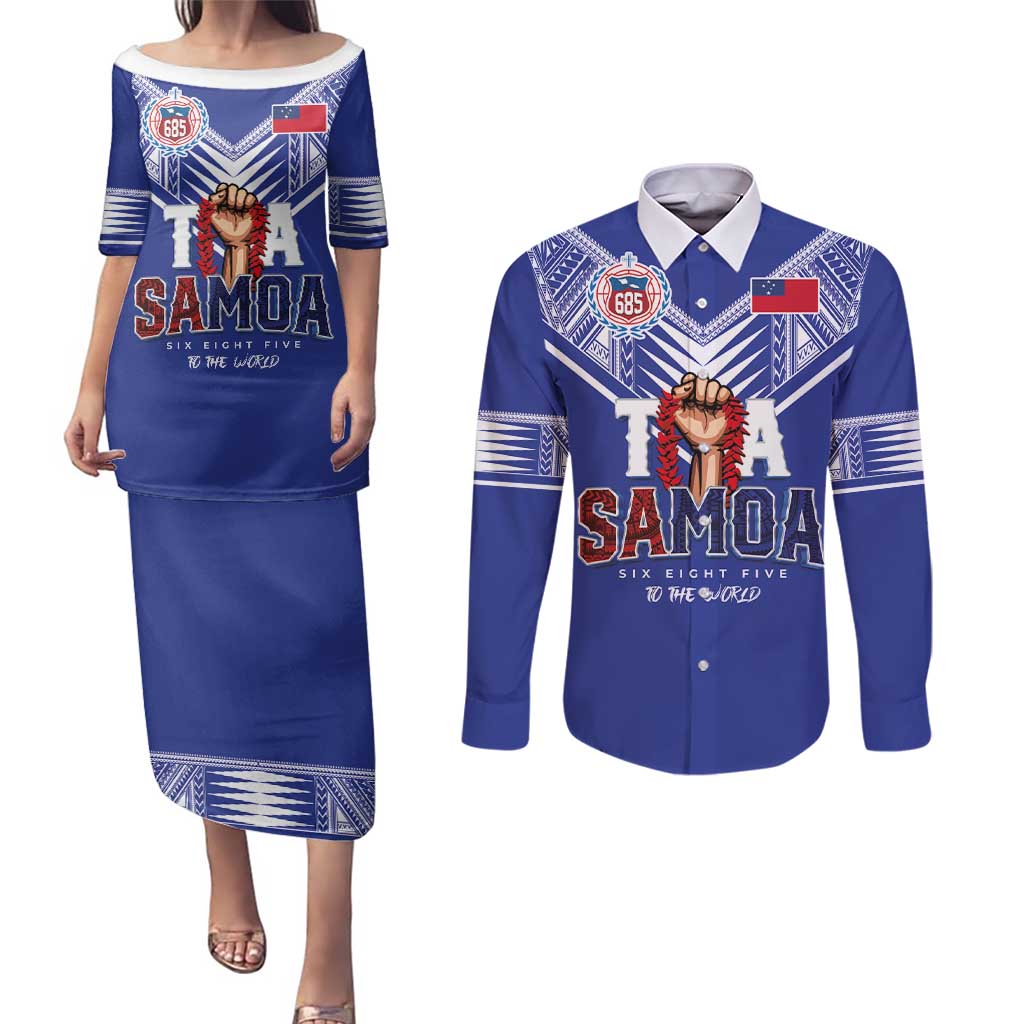 Toa Samoa Rugby Couples Matching Puletasi and Long Sleeve Button Shirt Six Eight Five to The World