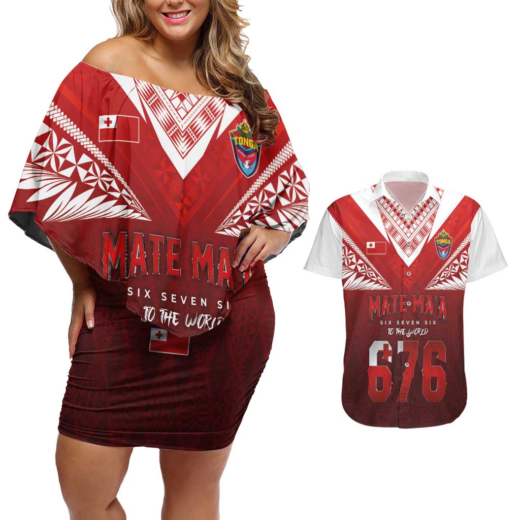 Mate Ma'a Tonga Rugby Couples Matching Off Shoulder Short Dress and Hawaiian Shirt Six Seven Six to The World