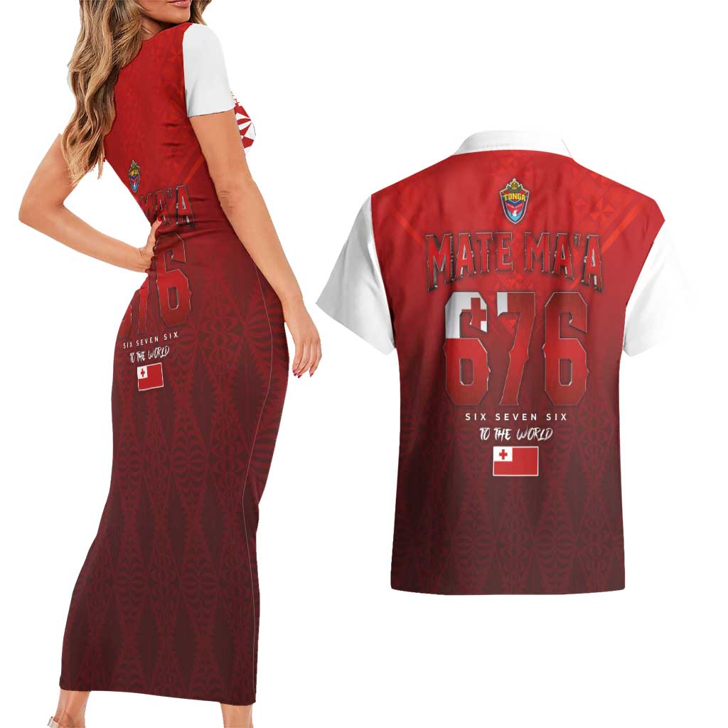 Mate Ma'a Tonga Rugby Couples Matching Short Sleeve Bodycon Dress and Hawaiian Shirt Six Seven Six to The World