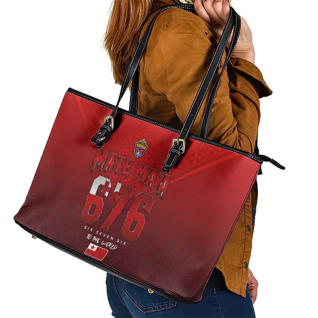 Mate Ma'a Tonga Rugby Leather Tote Bag Six Seven Six to The World