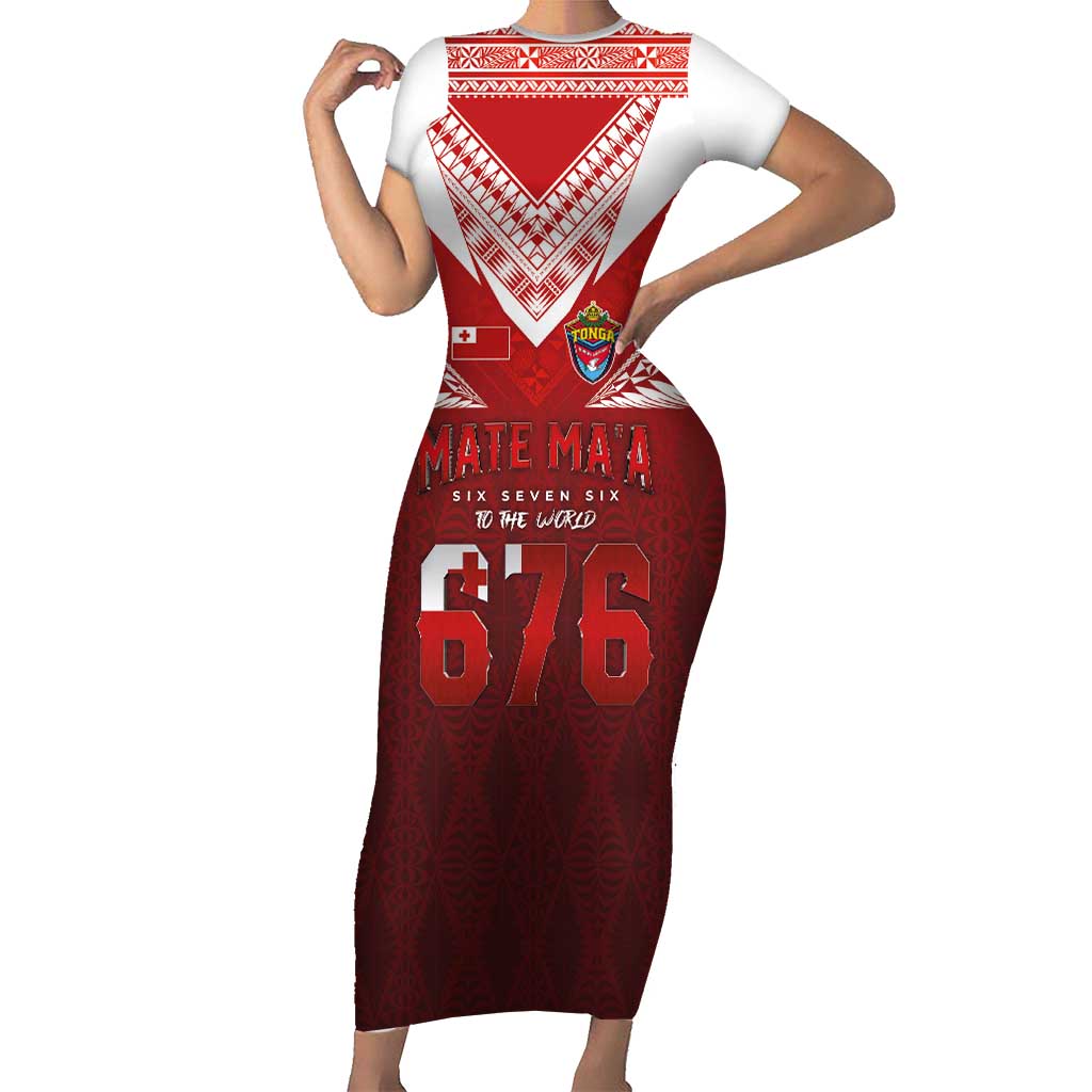 Mate Ma'a Tonga Rugby Short Sleeve Bodycon Dress Six Seven Six to The World