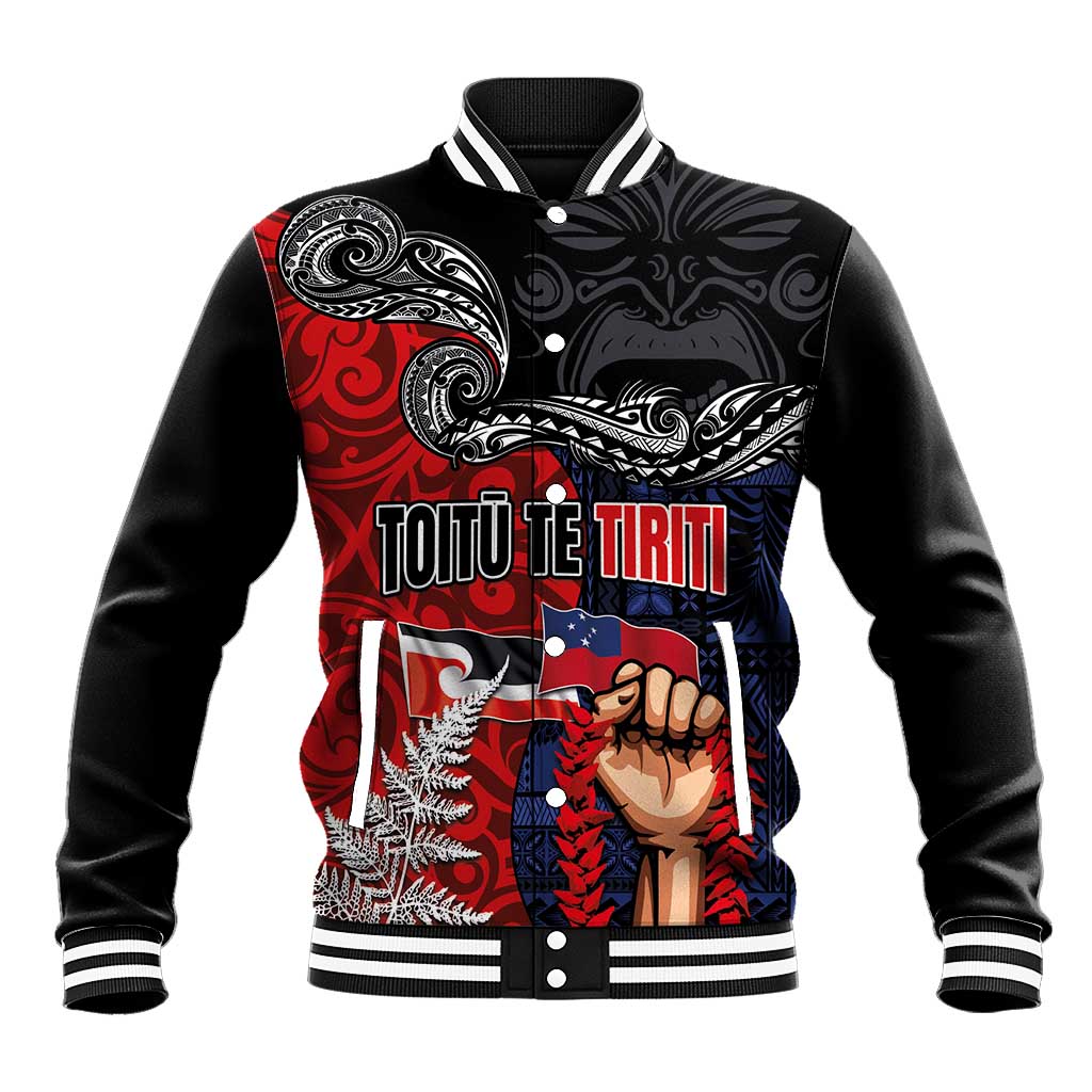 Aotearoa and Samoa Toitu Te Tiriti Baseball Jacket Honour the Treaty - Te Tiriti Is Us