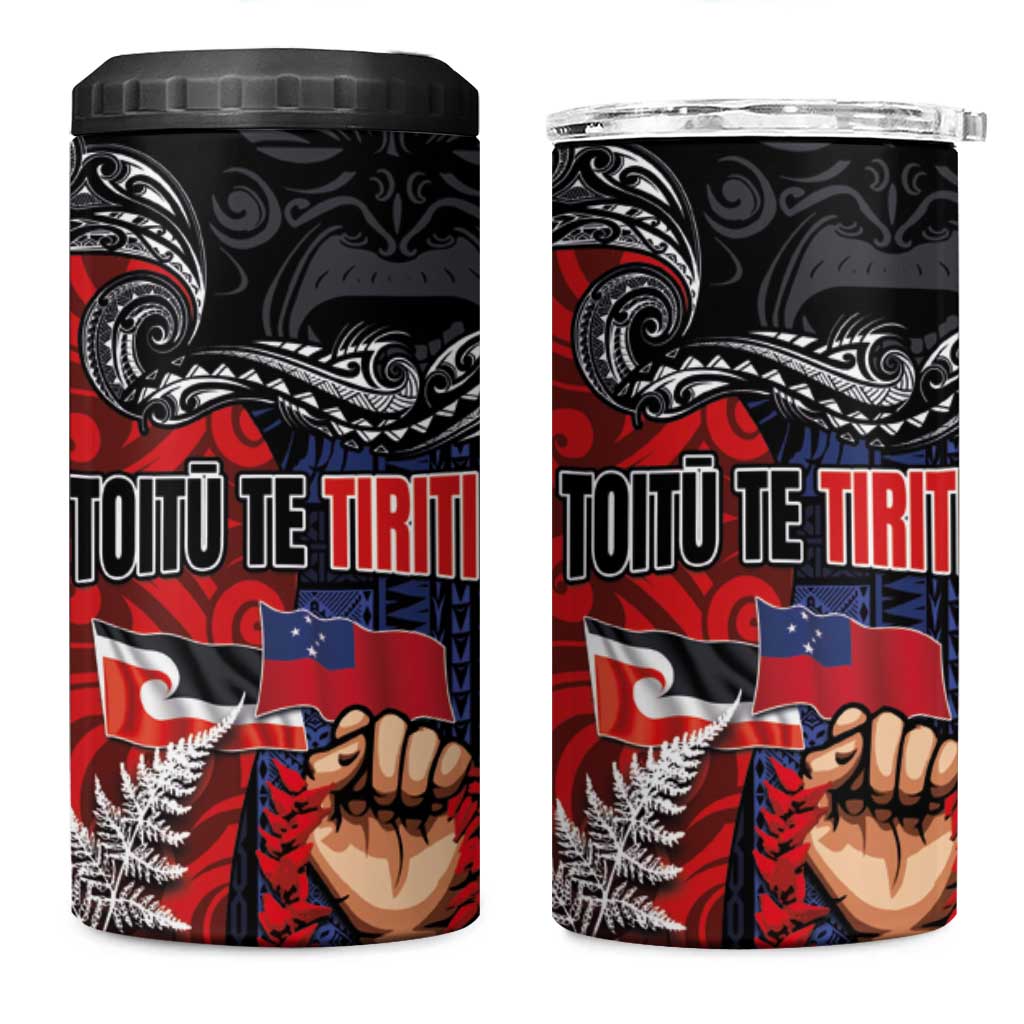 Aotearoa and Samoa Toitu Te Tiriti 4 in 1 Can Cooler Tumbler Honour the Treaty - Te Tiriti Is Us