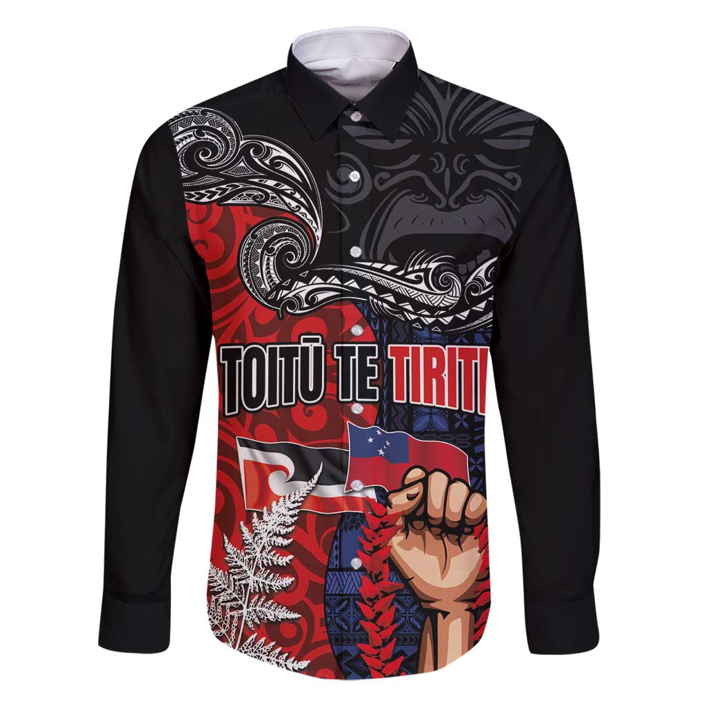 Aotearoa and Samoa Toitu Te Tiriti Family Matching Off Shoulder Short Dress and Hawaiian Shirt Honour the Treaty - Te Tiriti Is Us