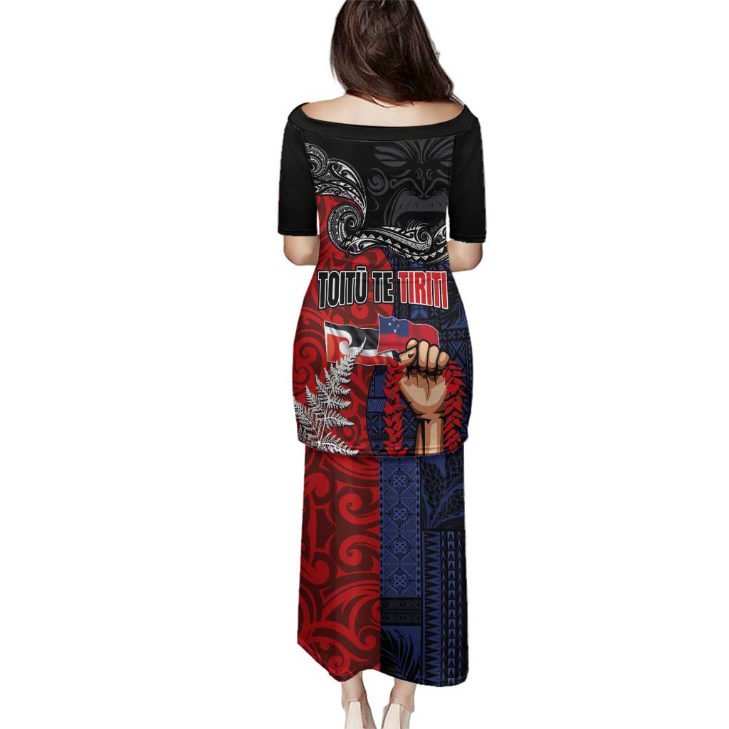 Aotearoa and Samoa Toitu Te Tiriti Family Matching Puletasi and Hawaiian Shirt Honour the Treaty - Te Tiriti Is Us