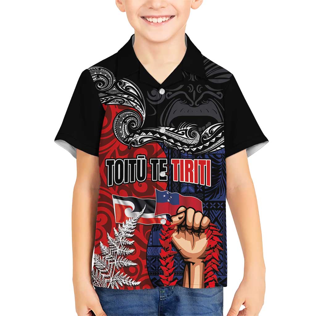 Aotearoa and Samoa Toitu Te Tiriti Kid Hawaiian Shirt Honour the Treaty - Te Tiriti Is Us