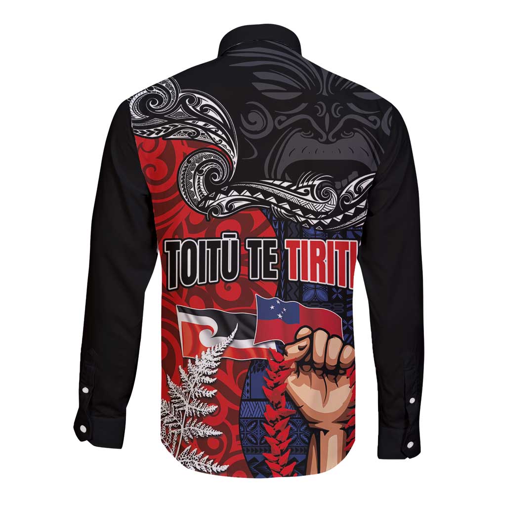 Aotearoa and Samoa Toitu Te Tiriti Long Sleeve Button Shirt Honour the Treaty - Te Tiriti Is Us LT03 - Polynesian Pride