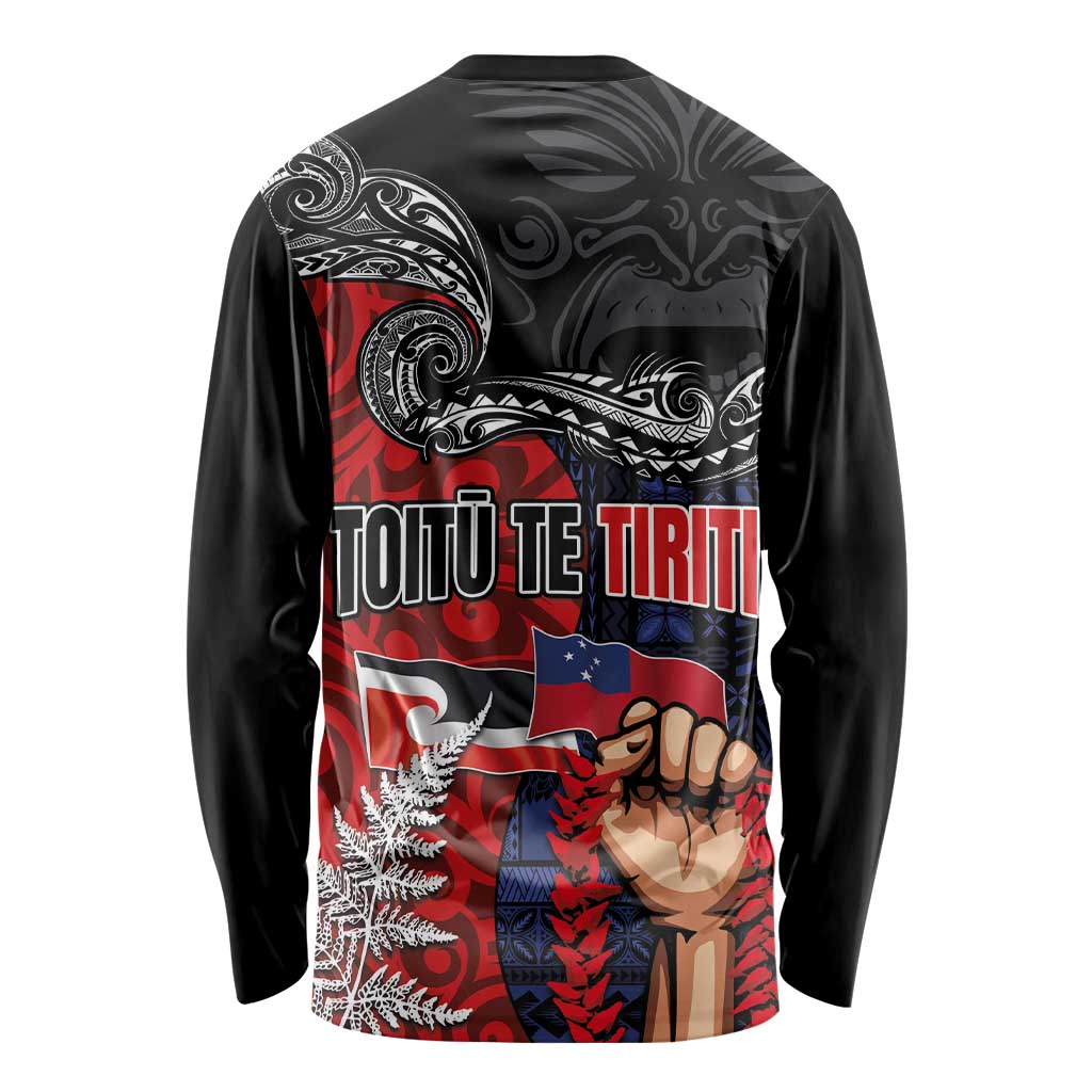 Aotearoa and Samoa Toitu Te Tiriti Long Sleeve Shirt Honour the Treaty - Te Tiriti Is Us