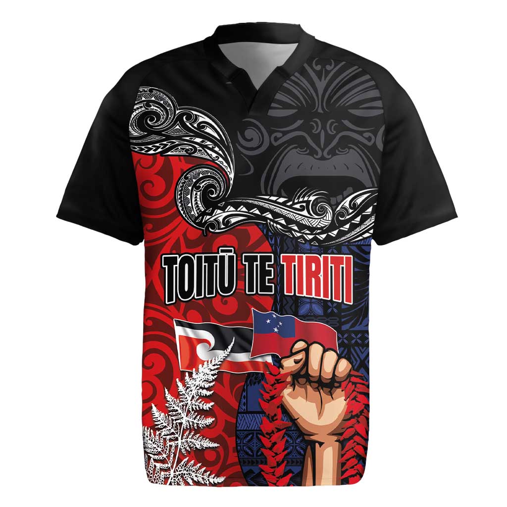 Aotearoa and Samoa Toitu Te Tiriti Rugby Jersey Honour the Treaty - Te Tiriti Is Us LT03 Black - Polynesian Pride