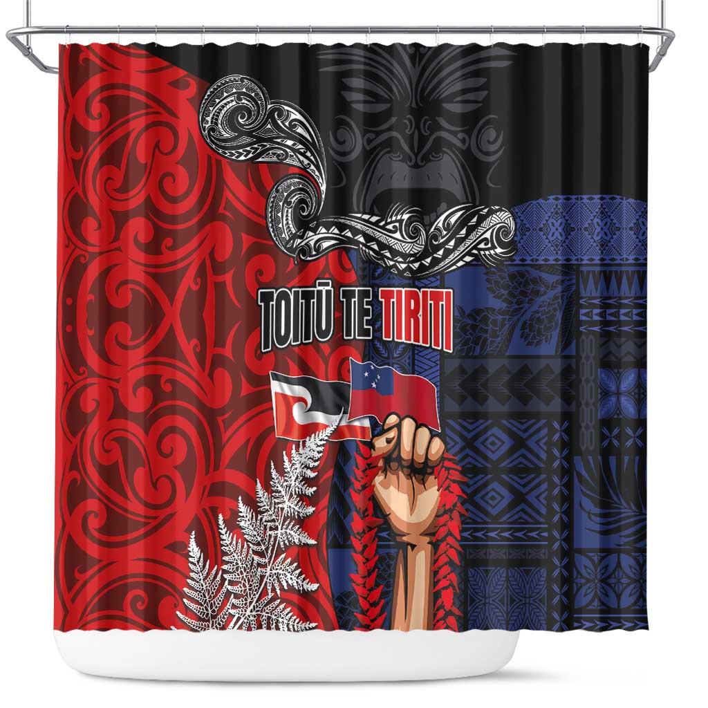 Aotearoa and Samoa Toitu Te Tiriti Shower Curtain Honour the Treaty - Te Tiriti Is Us