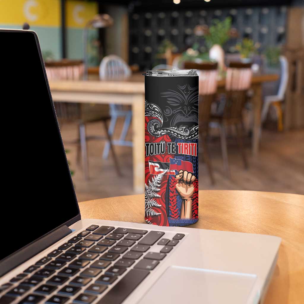 Aotearoa and Samoa Toitu Te Tiriti Skinny Tumbler Honour the Treaty - Te Tiriti Is Us