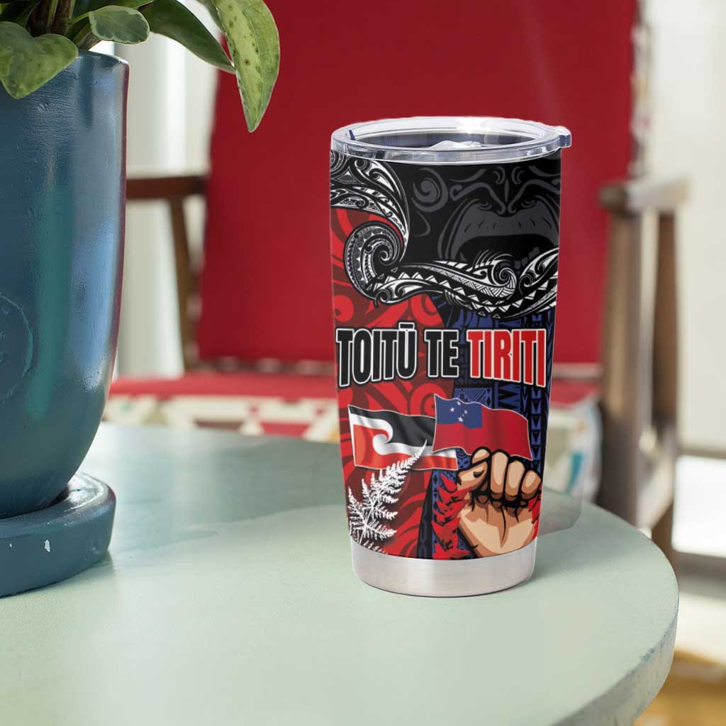 Aotearoa and Samoa Toitu Te Tiriti Tumbler Cup Honour the Treaty - Te Tiriti Is Us LT03 - Polynesian Pride