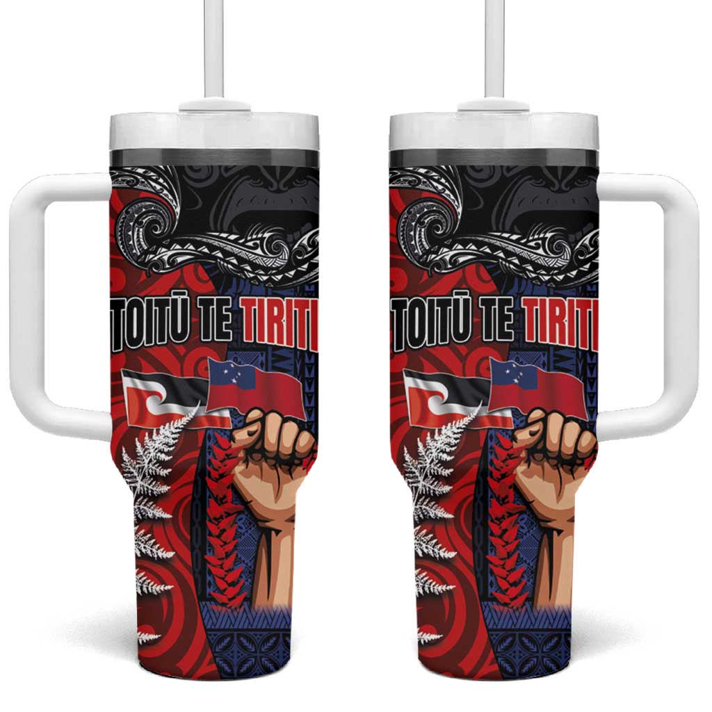 Aotearoa and Samoa Toitu Te Tiriti Tumbler With Handle Honour the Treaty - Te Tiriti Is Us