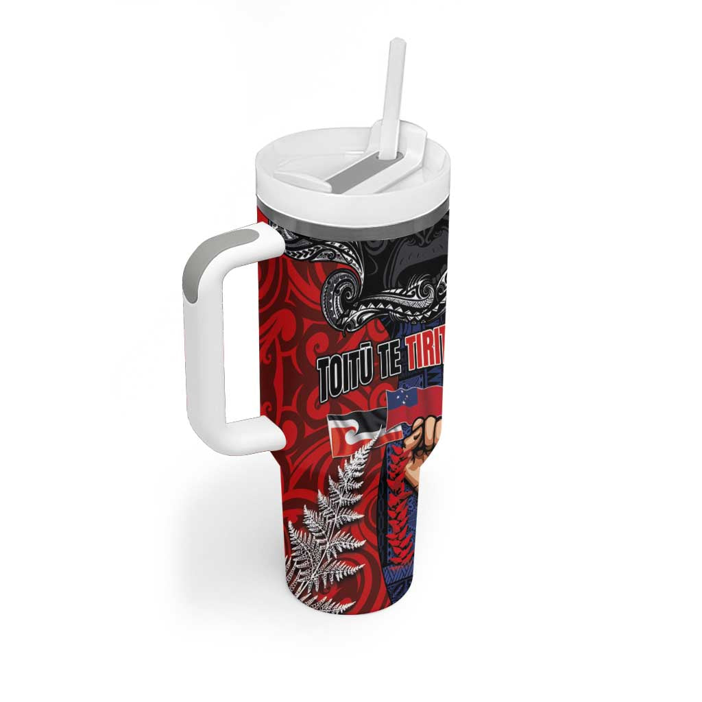 Aotearoa and Samoa Toitu Te Tiriti Tumbler With Handle Honour the Treaty - Te Tiriti Is Us LT03 - Polynesian Pride