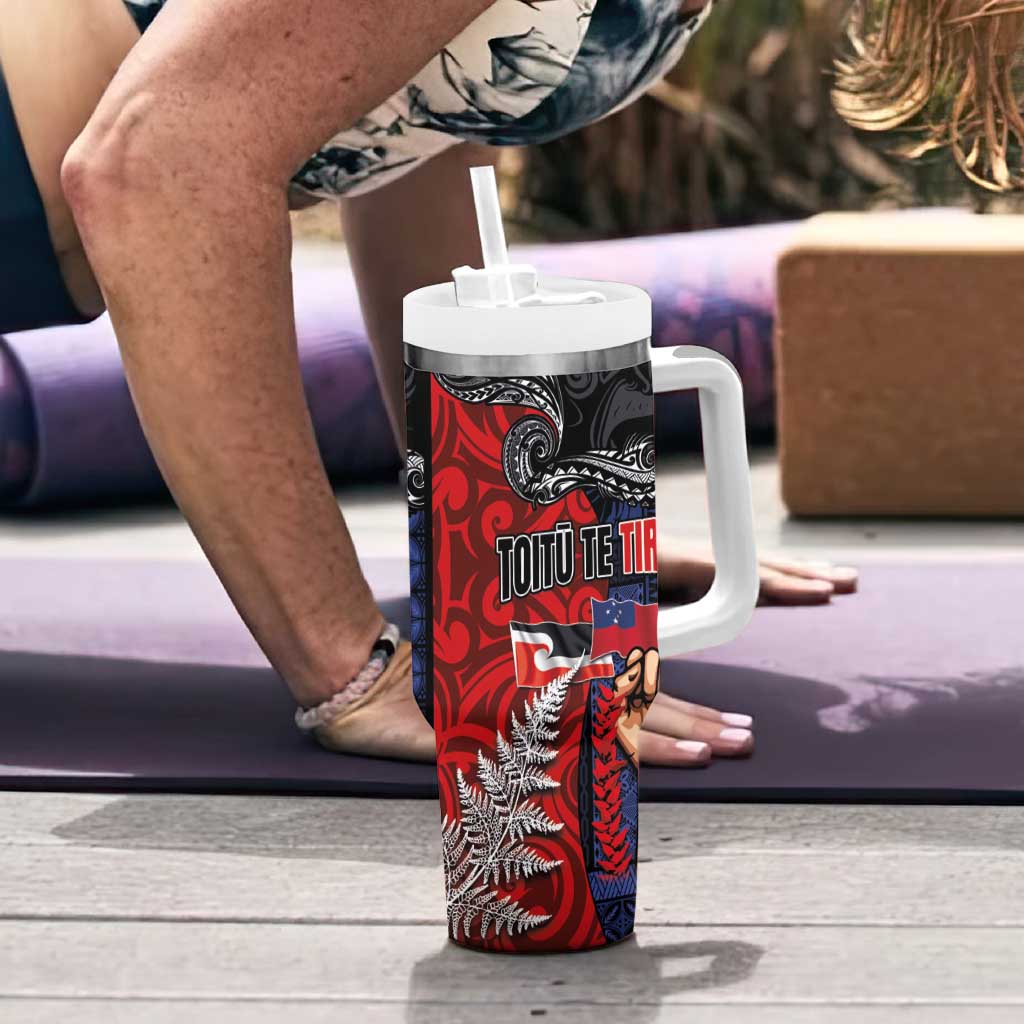 Aotearoa and Samoa Toitu Te Tiriti Tumbler With Handle Honour the Treaty - Te Tiriti Is Us LT03 - Polynesian Pride