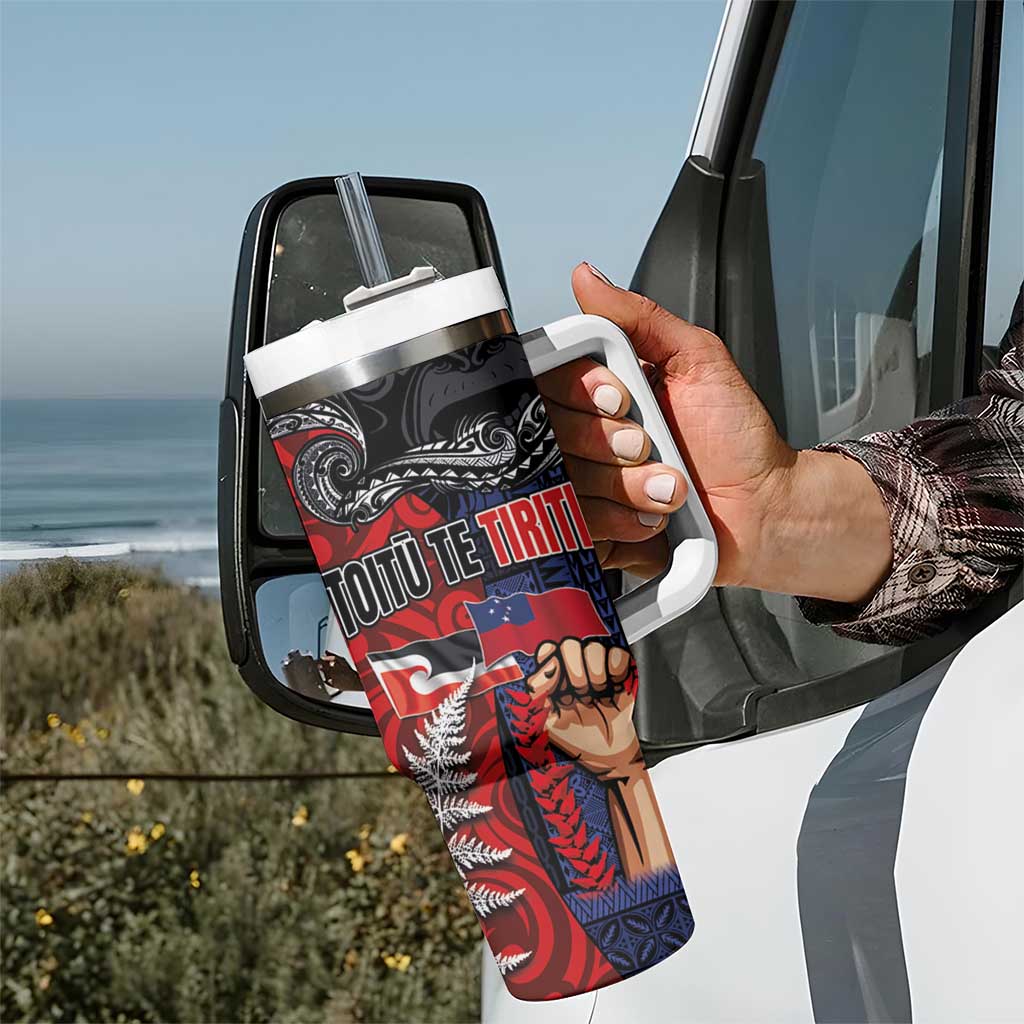 Aotearoa and Samoa Toitu Te Tiriti Tumbler With Handle Honour the Treaty - Te Tiriti Is Us LT03 - Polynesian Pride