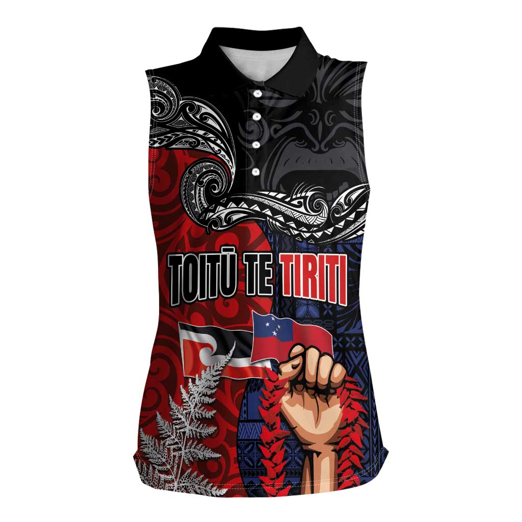 Aotearoa and Samoa Toitu Te Tiriti Women Sleeveless Polo Shirt Honour the Treaty - Te Tiriti Is Us