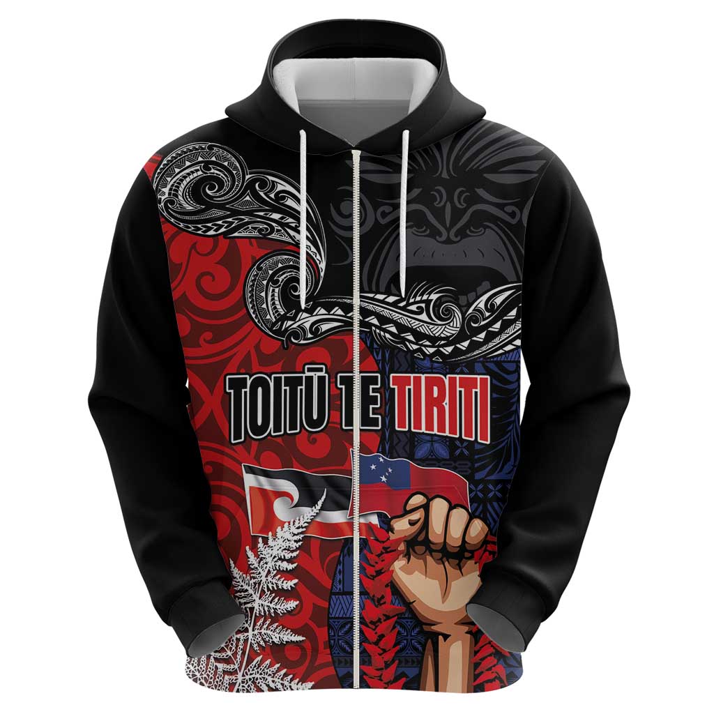Aotearoa and Samoa Toitu Te Tiriti Zip Hoodie Honour the Treaty - Te Tiriti Is Us