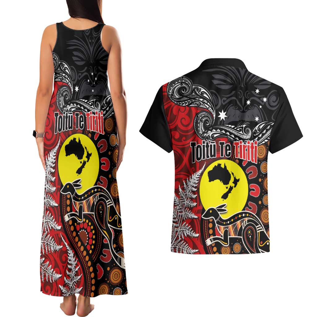 Aotearoa and Australia Toitu Te Tiriti Couples Matching Tank Maxi Dress and Hawaiian Shirt Honour the Treaty - Te Tiriti Is Us