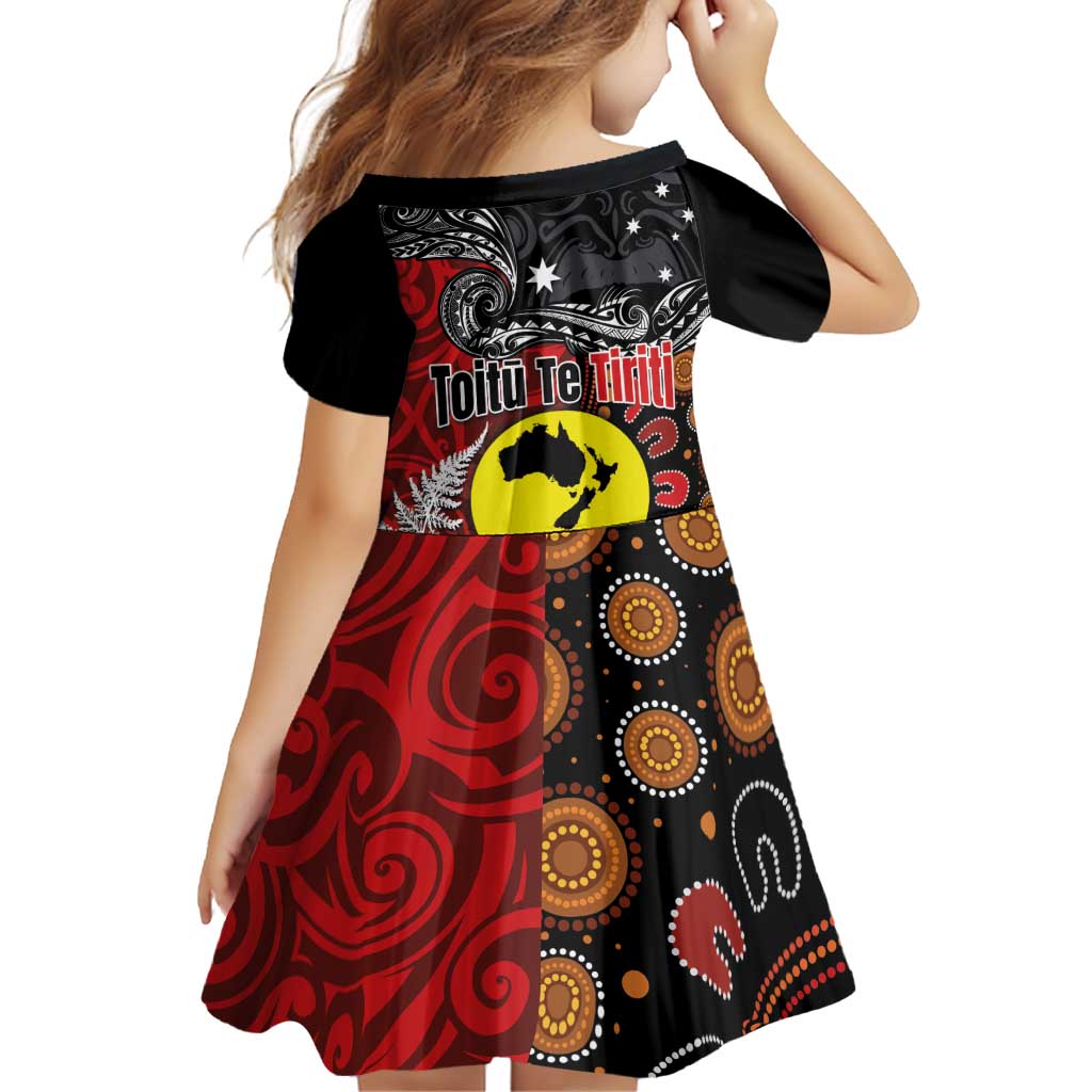 Aotearoa and Australia Toitu Te Tiriti Family Matching Off Shoulder Short Dress and Hawaiian Shirt Honour the Treaty - Te Tiriti Is Us LT03 - Polynesian Pride