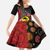 Aotearoa and Australia Toitu Te Tiriti Family Matching Summer Maxi Dress and Hawaiian Shirt Honour the Treaty - Te Tiriti Is Us LT03 Daughter's Dress Black - Polynesian Pride