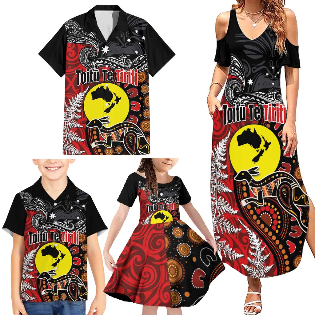 Aotearoa and Australia Toitu Te Tiriti Family Matching Summer Maxi Dress and Hawaiian Shirt Honour the Treaty - Te Tiriti Is Us LT03 - Polynesian Pride