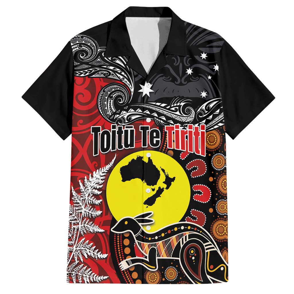 Aotearoa and Australia Toitu Te Tiriti Family Matching Summer Maxi Dress and Hawaiian Shirt Honour the Treaty - Te Tiriti Is Us LT03 Dad's Shirt - Short Sleeve Black - Polynesian Pride