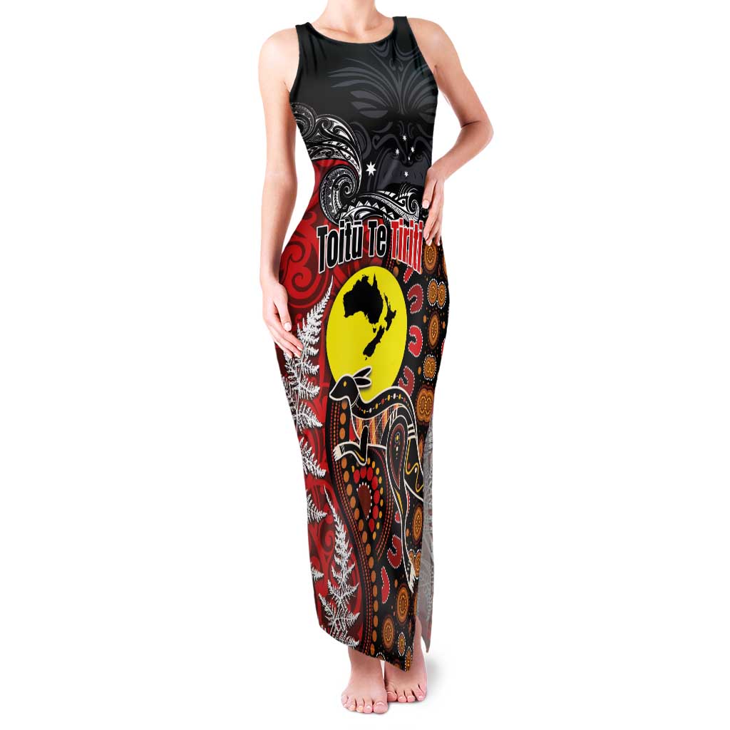 Aotearoa and Australia Toitu Te Tiriti Family Matching Tank Maxi Dress and Hawaiian Shirt Honour the Treaty - Te Tiriti Is Us LT03 Mom's Dress Black - Polynesian Pride