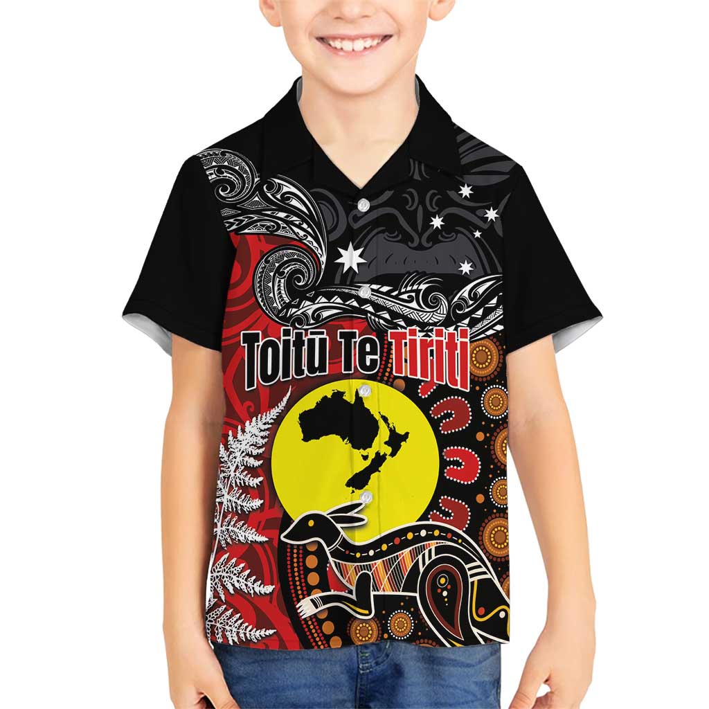 Aotearoa and Australia Toitu Te Tiriti Family Matching Tank Maxi Dress and Hawaiian Shirt Honour the Treaty - Te Tiriti Is Us LT03 Son's Shirt Black - Polynesian Pride