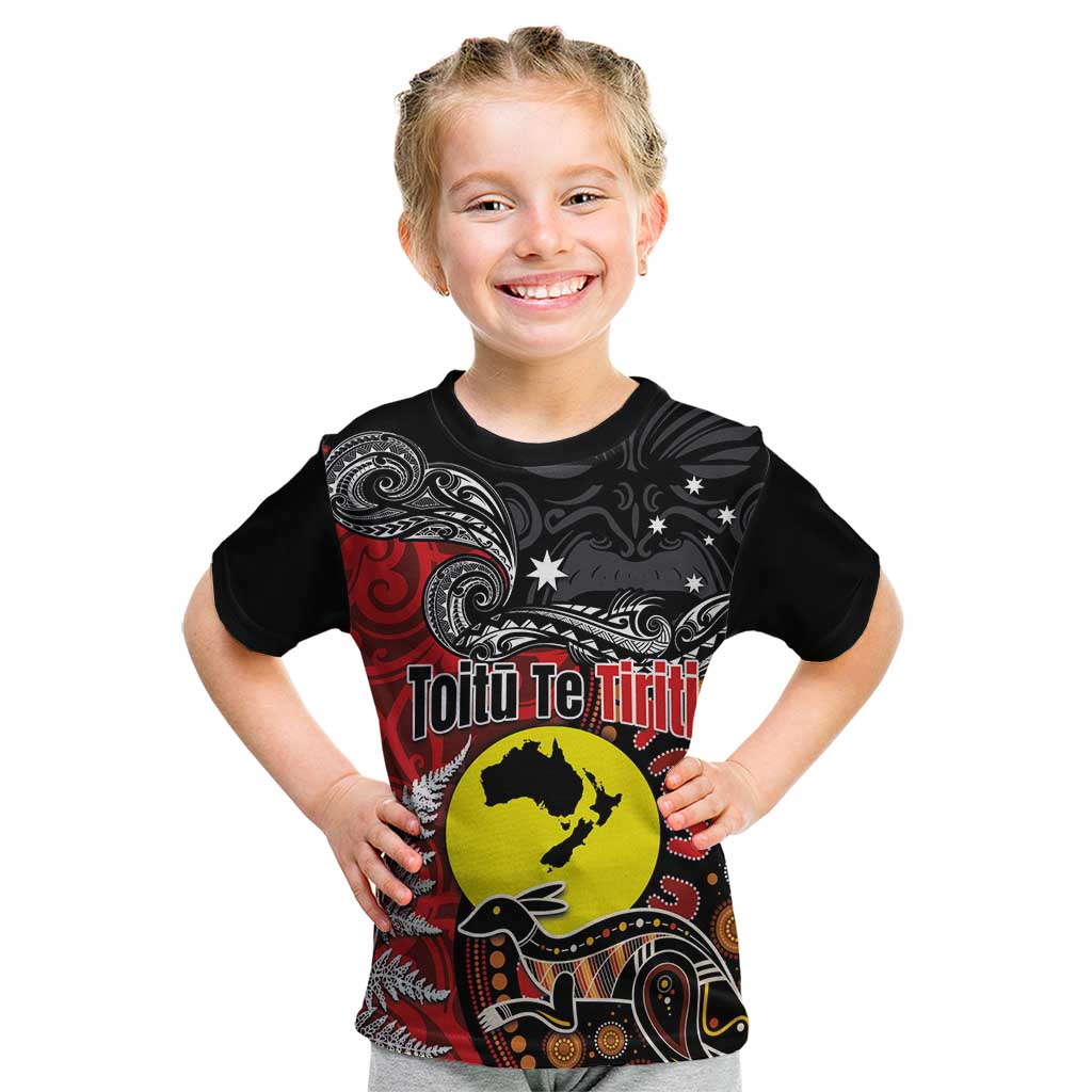 Aotearoa and Australia Toitu Te Tiriti Kid T Shirt Honour the Treaty - Te Tiriti Is Us LT03 Black - Polynesian Pride