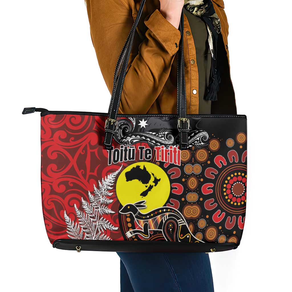 Aotearoa and Australia Toitu Te Tiriti Leather Tote Bag Honour the Treaty - Te Tiriti Is Us LT03 - Polynesian Pride