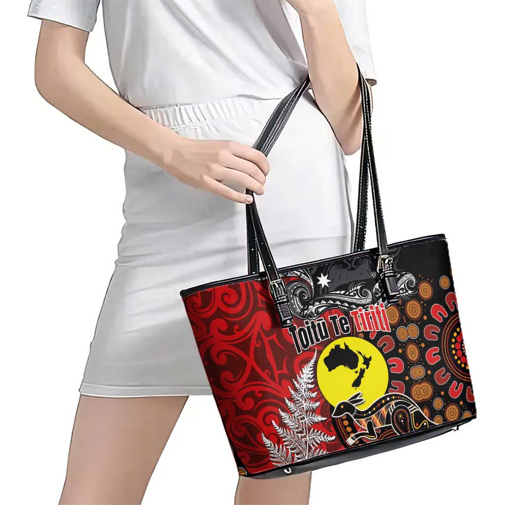 Aotearoa and Australia Toitu Te Tiriti Leather Tote Bag Honour the Treaty - Te Tiriti Is Us LT03 - Polynesian Pride