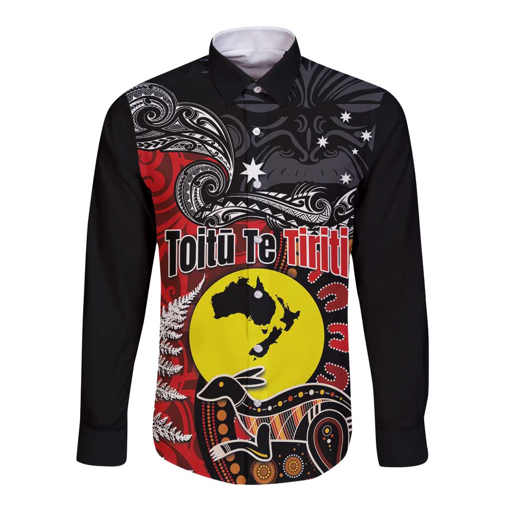 Aotearoa and Australia Toitu Te Tiriti Long Sleeve Button Shirt Honour the Treaty - Te Tiriti Is Us LT03 Unisex Black - Polynesian Pride