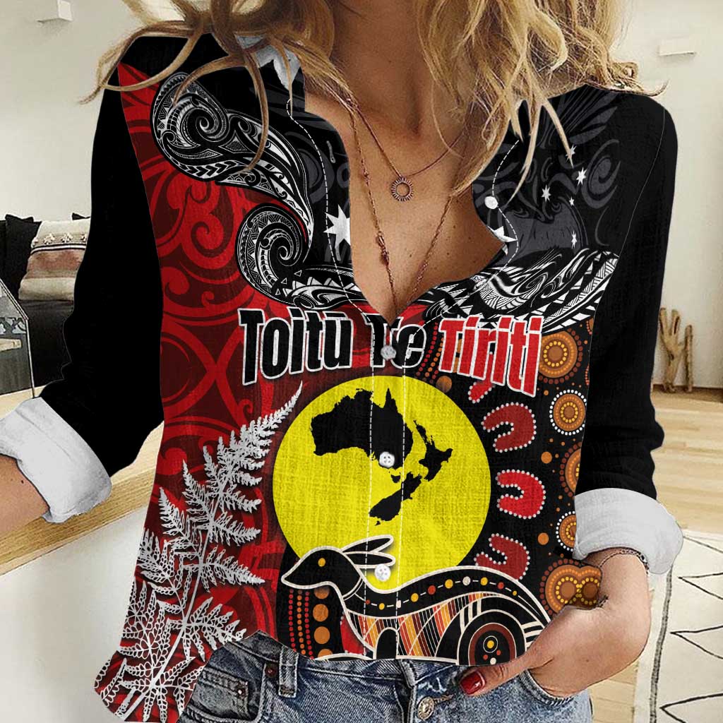 Aotearoa and Australia Toitu Te Tiriti Women Casual Shirt Honour the Treaty - Te Tiriti Is Us LT03 Female Black - Polynesian Pride