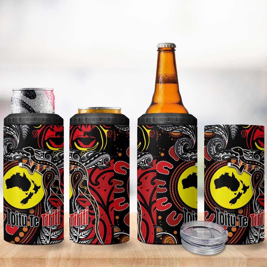 Aotearoa and Australia Toitu Te Tiriti 4 in 1 Can Cooler Tumbler Honour the Treaty - Stand Together Stand Stronger