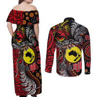 Aotearoa and Australia Toitu Te Tiriti Couples Matching Off Shoulder Maxi Dress and Long Sleeve Button Shirt Honour the Treaty - Stand Together Stand Stronger