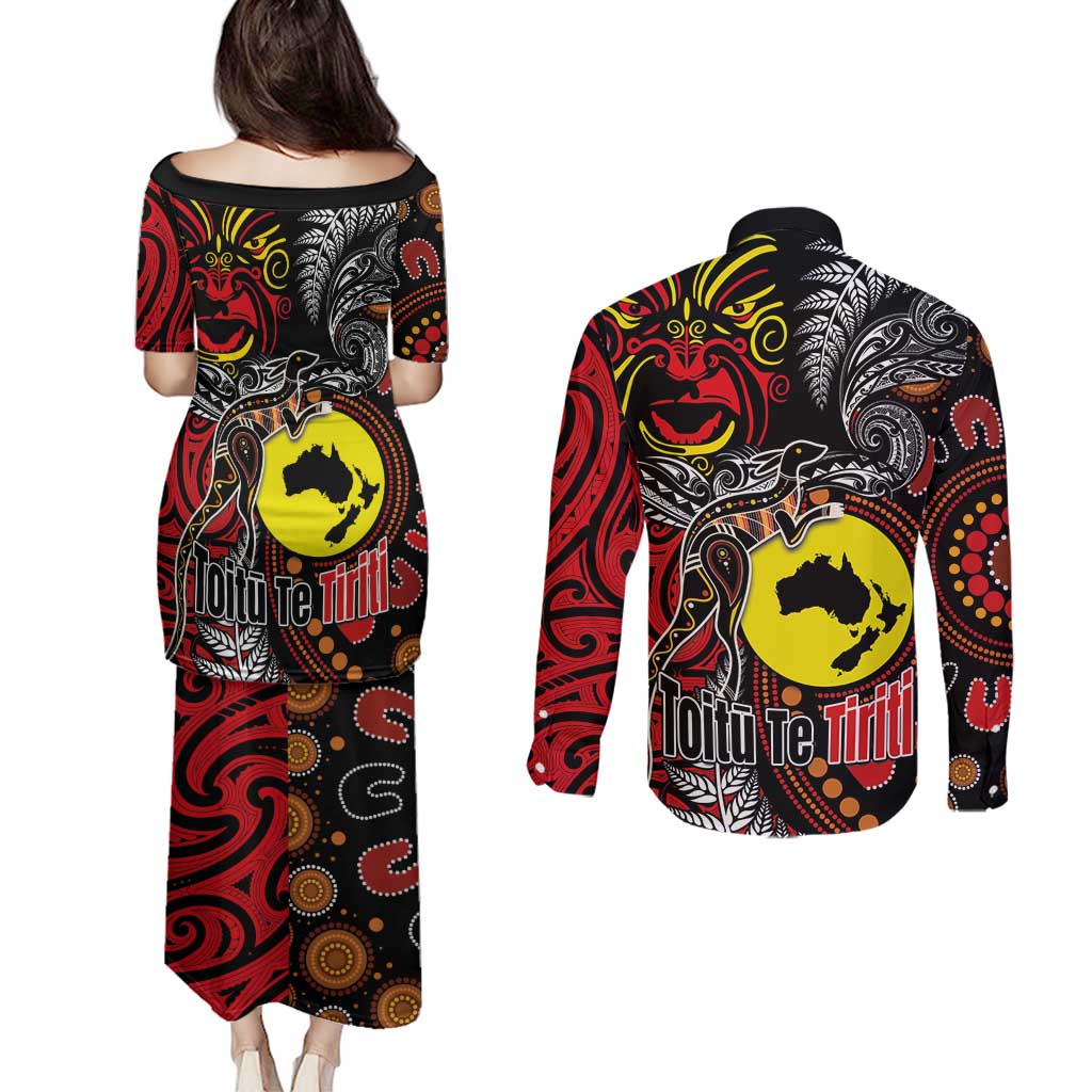 Aotearoa and Australia Toitu Te Tiriti Couples Matching Puletasi and Long Sleeve Button Shirt Honour the Treaty - Stand Together Stand Stronger