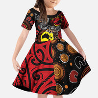 Aotearoa and Australia Toitu Te Tiriti Family Matching Long Sleeve Bodycon Dress and Hawaiian Shirt Honour the Treaty - Stand Together Stand Stronger LT03 Daughter's Dress Black - Polynesian Pride