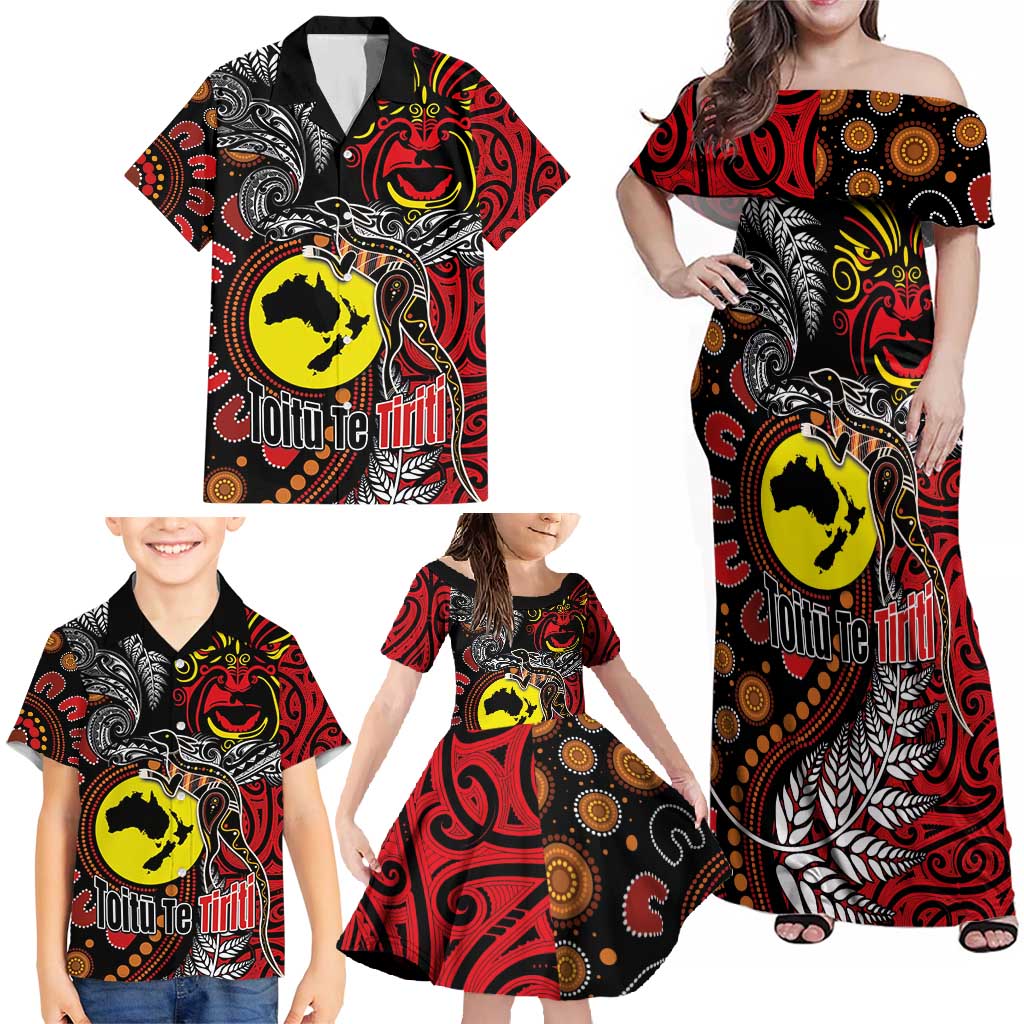 Aotearoa and Australia Toitu Te Tiriti Family Matching Off Shoulder Maxi Dress and Hawaiian Shirt Honour the Treaty - Stand Together Stand Stronger LT03 - Polynesian Pride