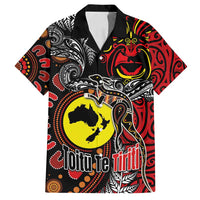Aotearoa and Australia Toitu Te Tiriti Family Matching Off Shoulder Maxi Dress and Hawaiian Shirt Honour the Treaty - Stand Together Stand Stronger LT03 Dad's Shirt - Short Sleeve Black - Polynesian Pride