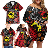 Aotearoa and Australia Toitu Te Tiriti Family Matching Off Shoulder Short Dress and Hawaiian Shirt Honour the Treaty - Stand Together Stand Stronger LT03 - Polynesian Pride