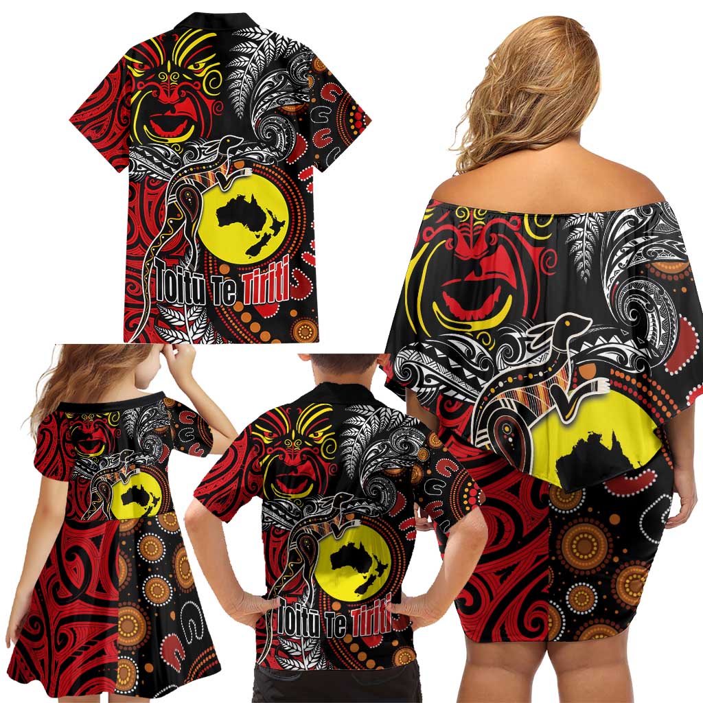 Aotearoa and Australia Toitu Te Tiriti Family Matching Off Shoulder Short Dress and Hawaiian Shirt Honour the Treaty - Stand Together Stand Stronger LT03 - Polynesian Pride