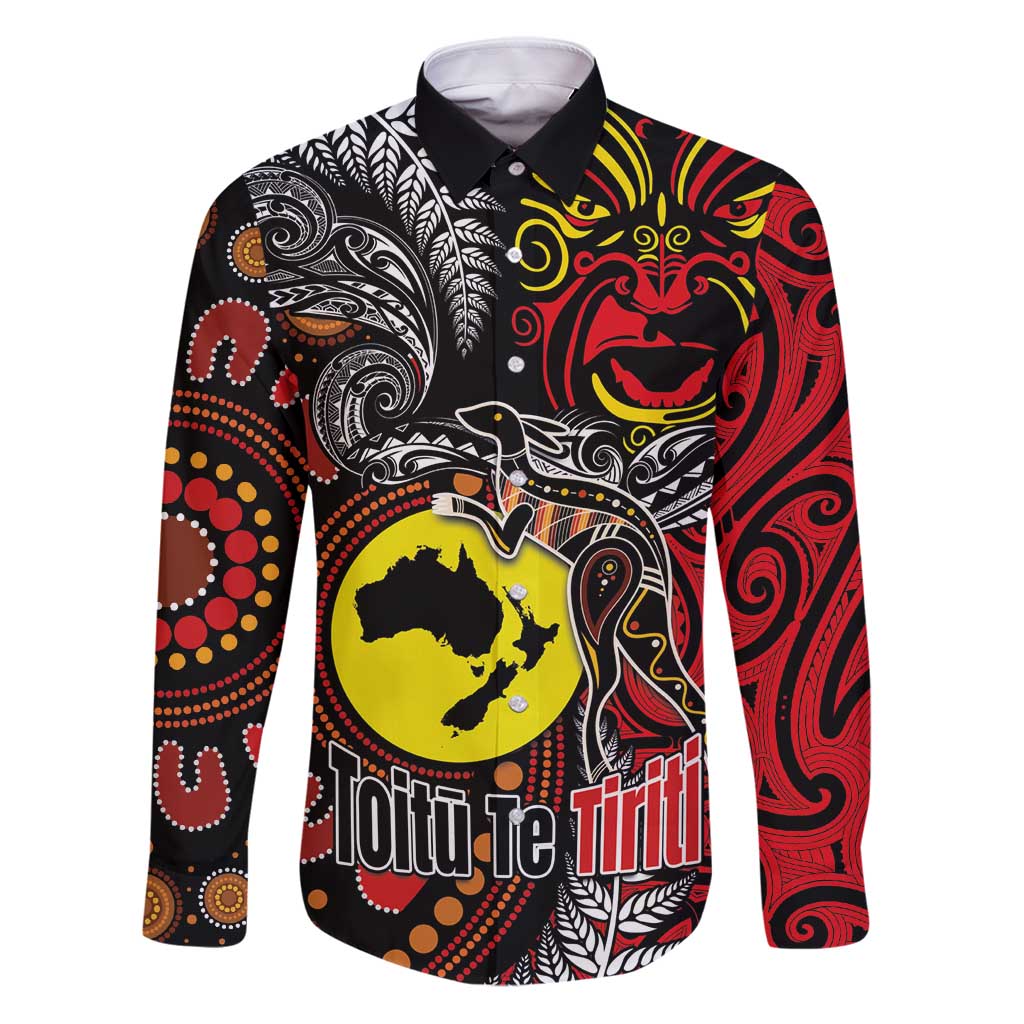 Aotearoa and Australia Toitu Te Tiriti Family Matching Puletasi and Hawaiian Shirt Honour the Treaty - Stand Together Stand Stronger LT03 Dad's Shirt - Long Sleeve Black - Polynesian Pride
