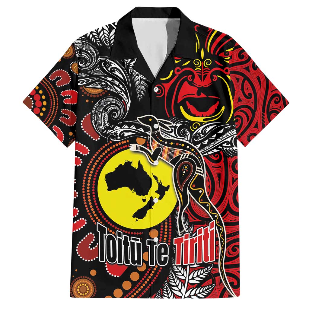 Aotearoa and Australia Toitu Te Tiriti Family Matching Short Sleeve Bodycon Dress and Hawaiian Shirt Honour the Treaty - Stand Together Stand Stronger LT03 Dad's Shirt - Short Sleeve Black - Polynesian Pride