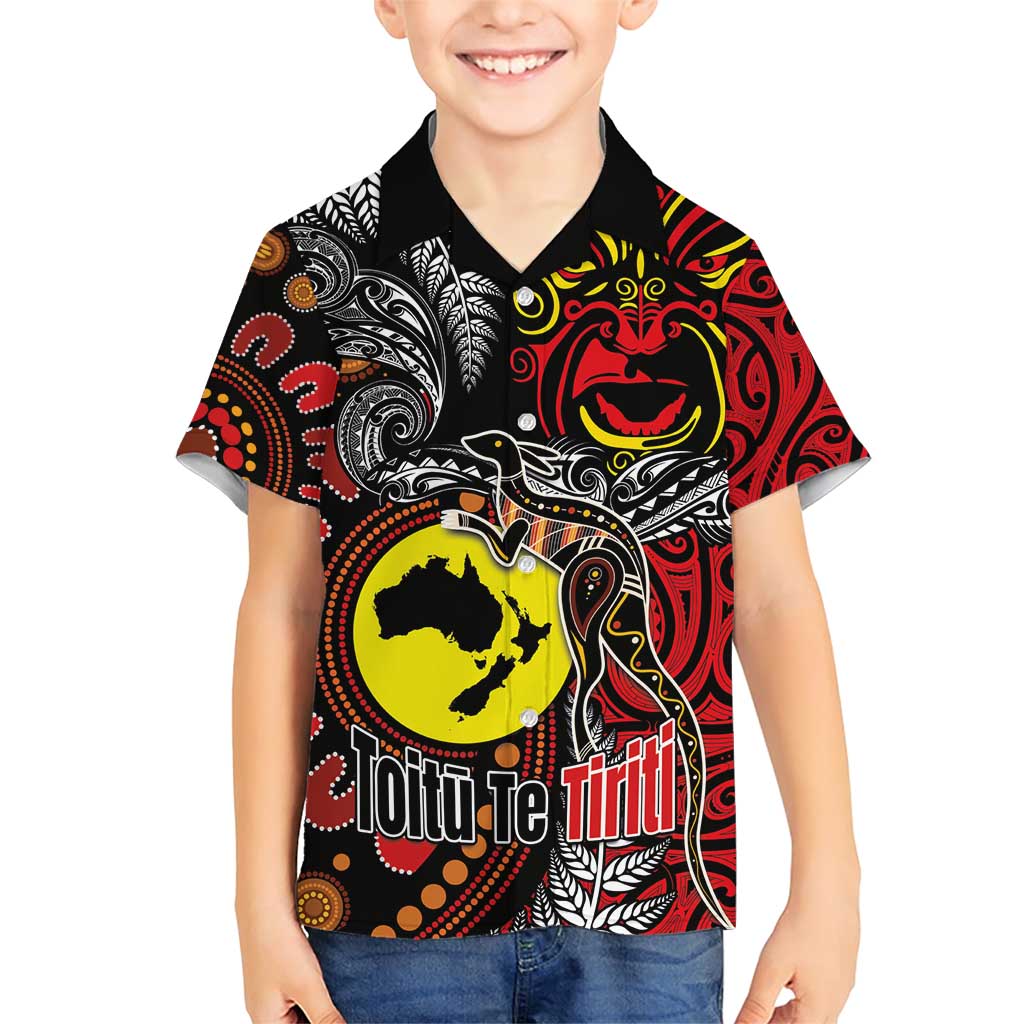 Aotearoa and Australia Toitu Te Tiriti Family Matching Short Sleeve Bodycon Dress and Hawaiian Shirt Honour the Treaty - Stand Together Stand Stronger LT03 Son's Shirt Black - Polynesian Pride