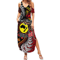 Aotearoa and Australia Toitu Te Tiriti Family Matching Summer Maxi Dress and Hawaiian Shirt Honour the Treaty - Stand Together Stand Stronger LT03 Mom's Dress Black - Polynesian Pride