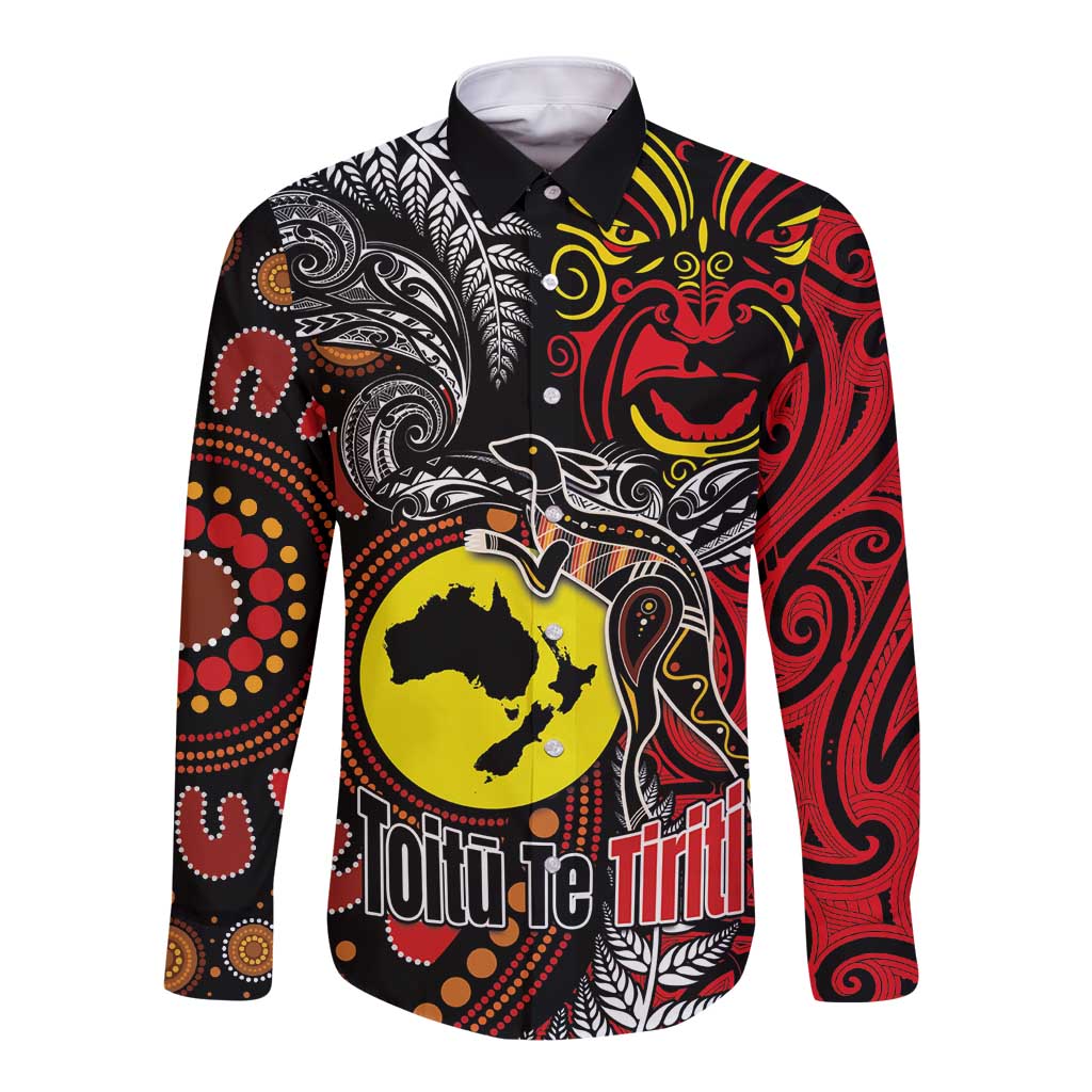 Aotearoa and Australia Toitu Te Tiriti Long Sleeve Button Shirt Honour the Treaty - Stand Together Stand Stronger LT03 Unisex Black - Polynesian Pride