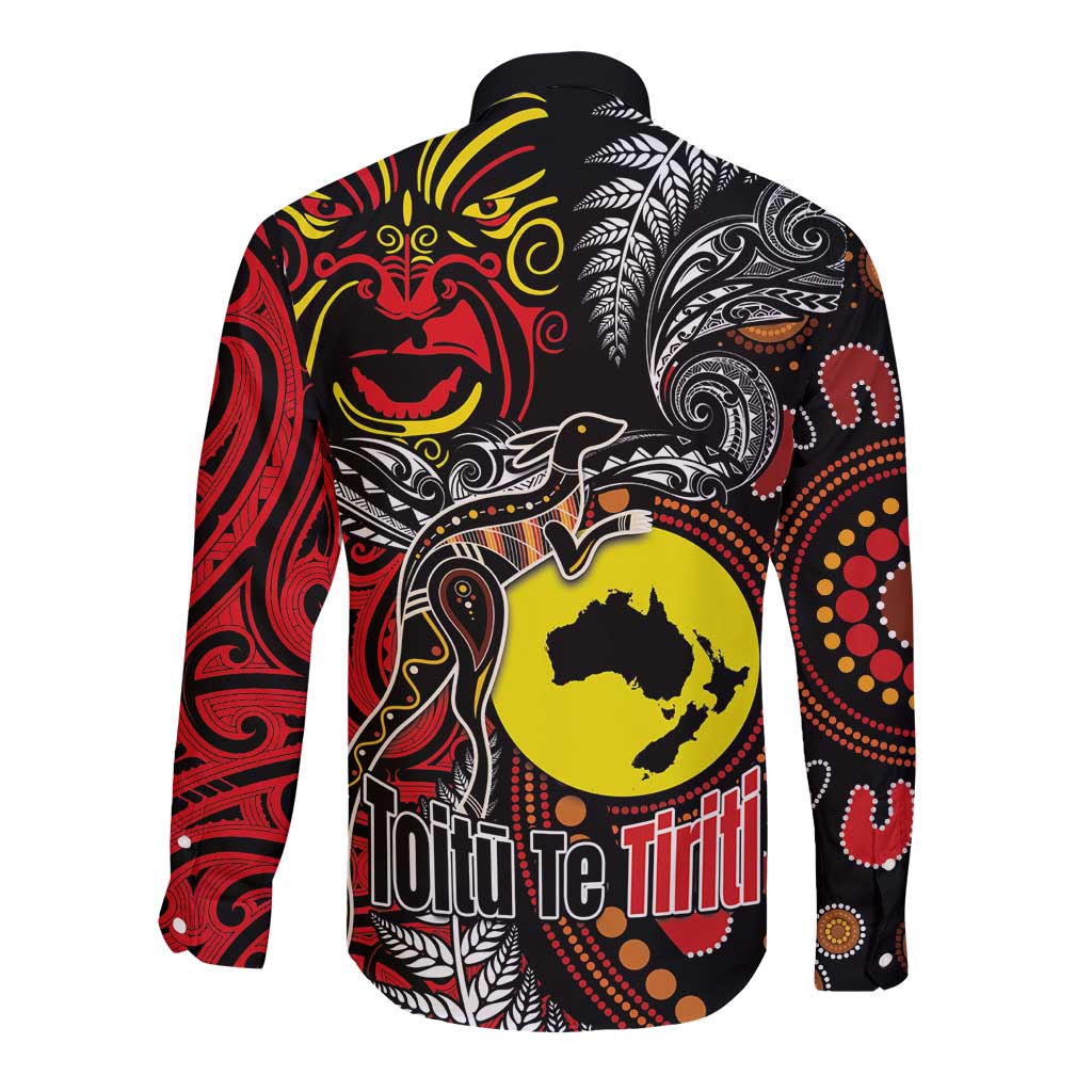 Aotearoa and Australia Toitu Te Tiriti Long Sleeve Button Shirt Honour the Treaty - Stand Together Stand Stronger LT03 - Polynesian Pride