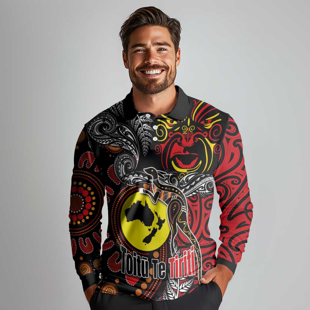 Aotearoa and Australia Toitu Te Tiriti Long Sleeve Polo Shirt Honour the Treaty - Stand Together Stand Stronger