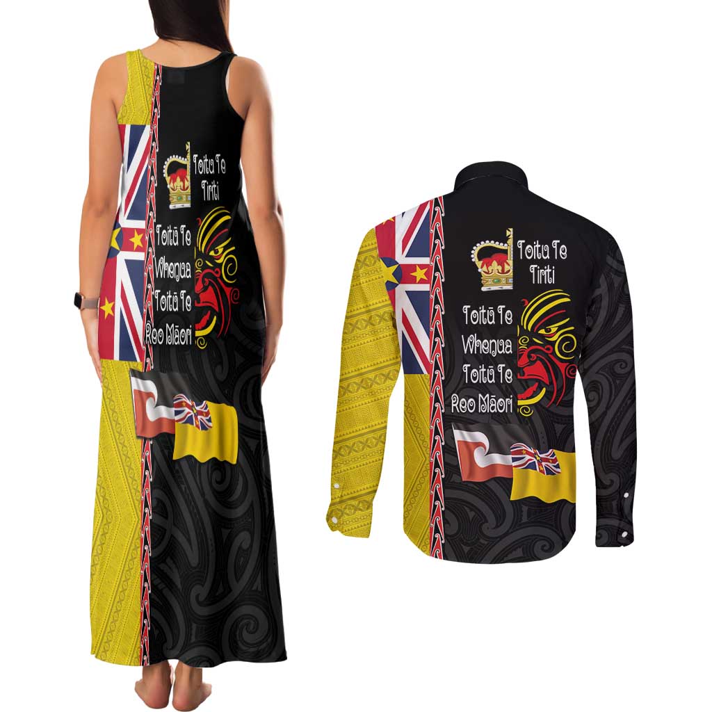 Aotearoa and Niue Toitu Te Tiriti Couples Matching Tank Maxi Dress and Long Sleeve Button Shirt Honour the Treaty - Fight Together Stand Together LT03 - Polynesian Pride